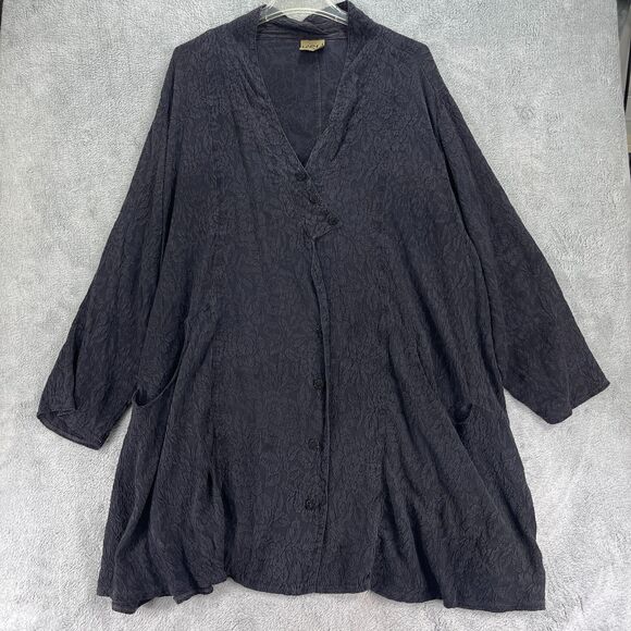 URU Tops - URU Cardigan Jacket Womens 3 Black Jacquard Crinkled Floral Artsy Boho Oversize